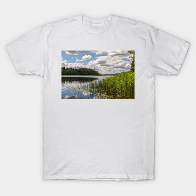 Lake summer view with clouds and trees T-Shirt by lena-maximova